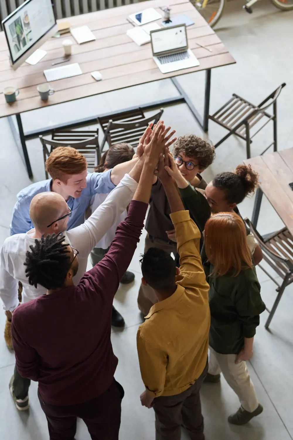 Diverse team working at table